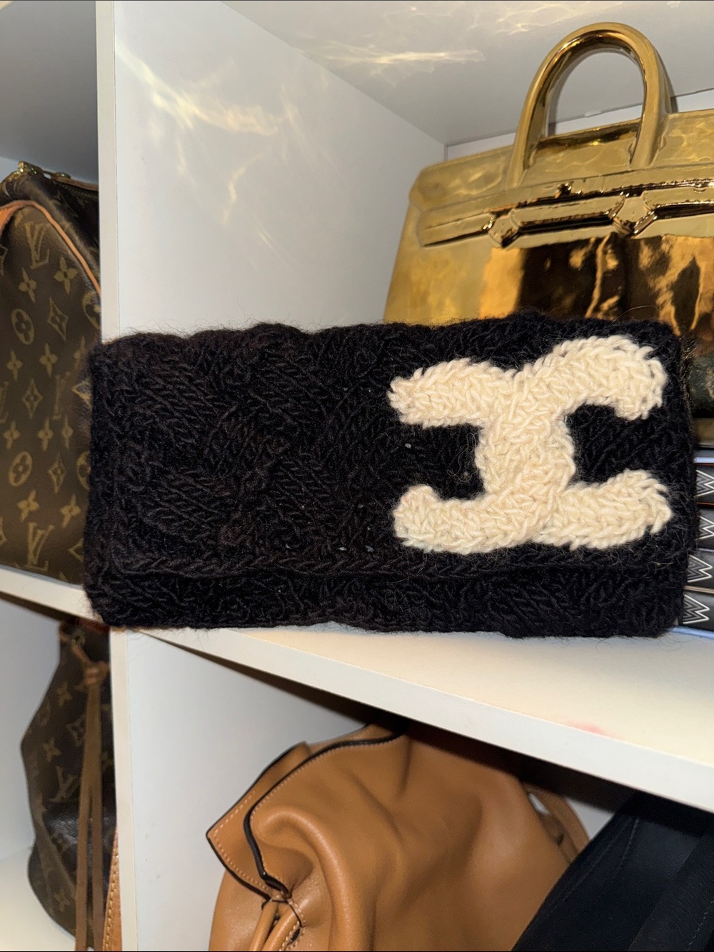 Black Knit CC clutch